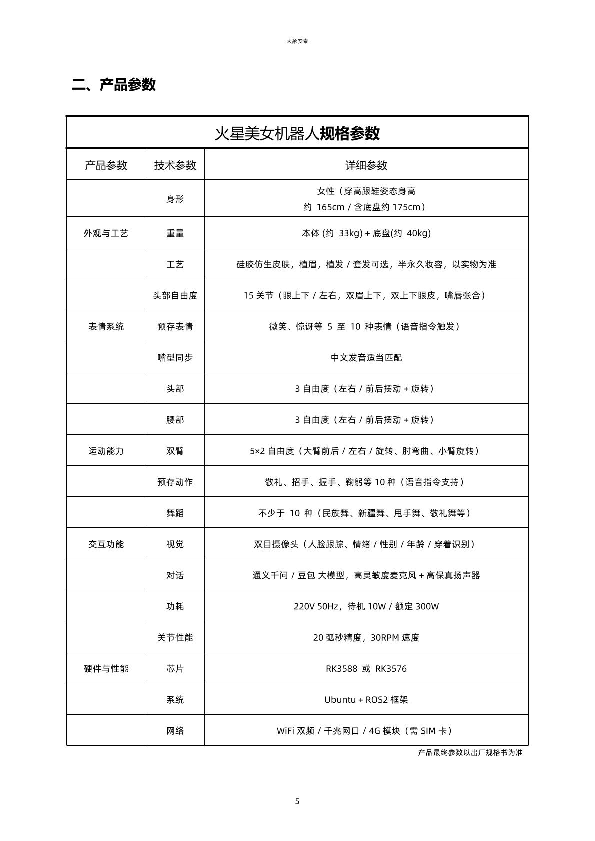 火星美容机器人规格